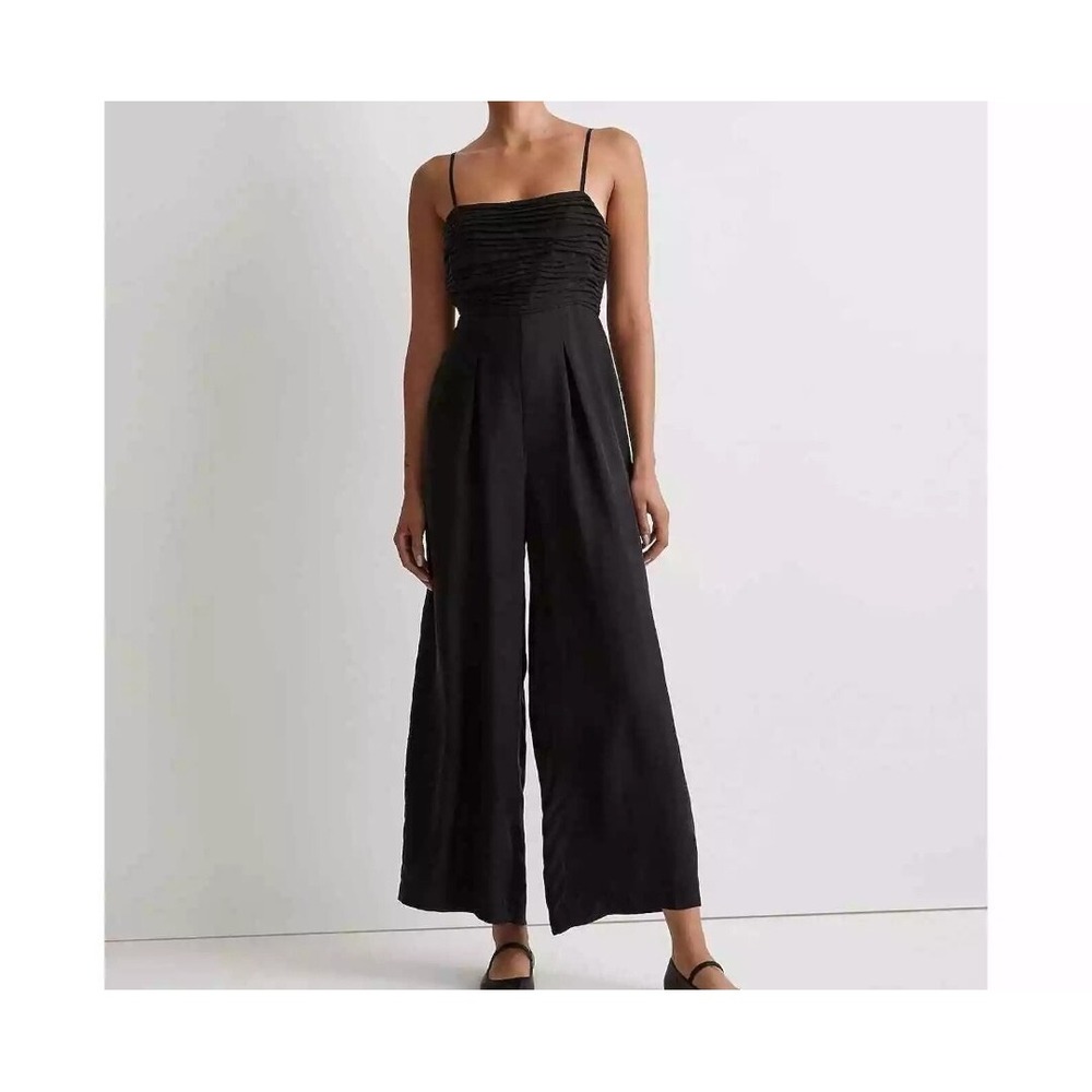 Madewell Black Wide Leg Jumpsuit Spaghetti Strap Pleated Front Size 0